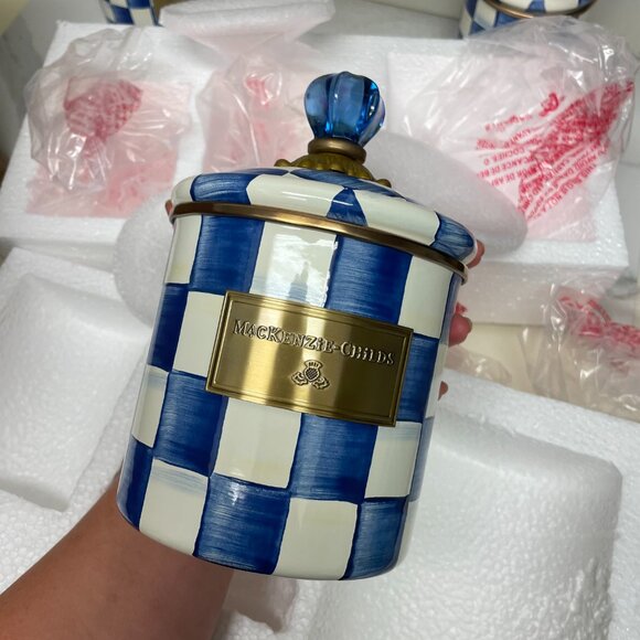 Mackenzie-Childs Set of 3 Royal Check Cannisters New in Box - Picture 2 of 6